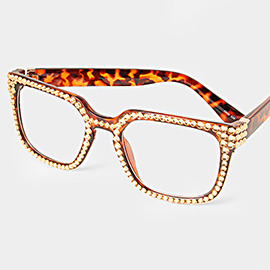 Crystal Embellished Clear Lens Wayfarer Sunglasses