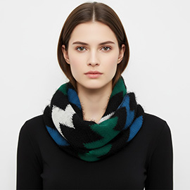 Fuzzy Chevron Pattern Soft Knit Infinity Scarf