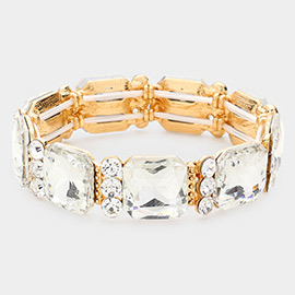 Emerald Cut Glass Crystal Stretch Evening Bracelet