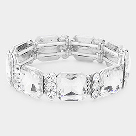 Emerald Cut Glass Crystal Stretch Evening Bracelet