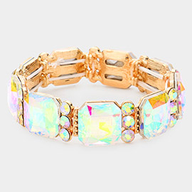 Emerald Cut Glass Crystal Stretch Evening Bracelet