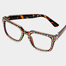 Crystal Embellished Clear Lens Wayfarer Sunglasses