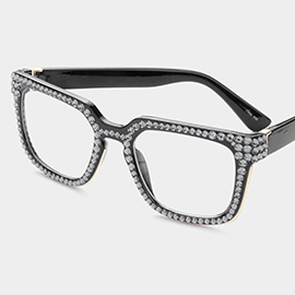 Crystal Embellished Clear Lens Wayfarer Sunglasses