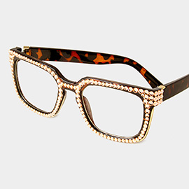 Crystal Embellished Clear Lens Wayfarer Sunglasses
