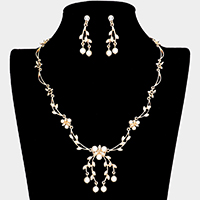 Floral Pearl Crystal Rhinestone Necklace