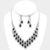 Crystal Rhinestone Teardrop Cluster Necklace