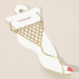 Crystal Rhinestone Net Anklet with Toe Ring