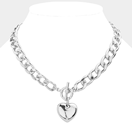 Metal heart charm toggle necklace