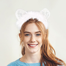 Fluffy Fur Trim Lace Cat Ear Headband
