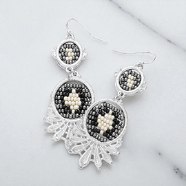 Seed Beaded Double Disc with Fringe Dangle Earrings