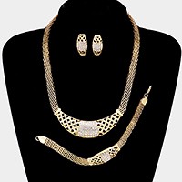 3-PCS Crystal rhinestone pave metal mesh necklace jewelry set