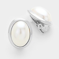 Oval pearl clip on earrings