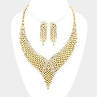 Crystal Rhinestone Pave Bib Necklace