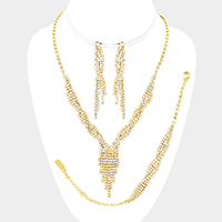 3-PCS Rhinestone fringe necklace jewelry set