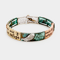 Psalm 91 : 4  Hammered Metal Stretch Bracelet