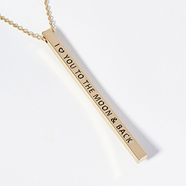 I Love You To The Moon & Back Brass Metal Bar Pendant Necklace