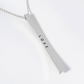 LOVE Brass Metal Bar Pendant Necklace