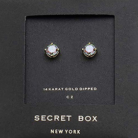 SECRETt BOX_14K Gold Dipped CZ Round Stud Earrings
