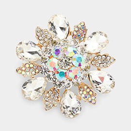 Floral Glass Stone Pin Brooch