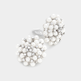 Floral Pearl Clip on Earrings