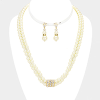 Layered Pearl Stone Accented Necklace