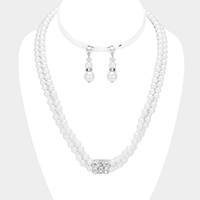 Layered Pearl Stone Accented Necklace