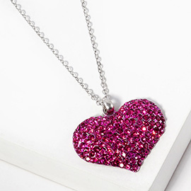 Crystal Rhinestone Pave Heart Pendant Necklace