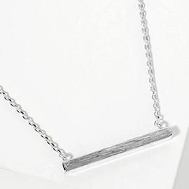 White Gold Dipped Rectangle Bar Pendant Necklace