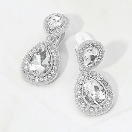 Double Teardrop Link Dangle Evening Clip on Earrings