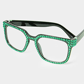 Crystal Embellished Clear Lens Wayfarer Sunglasses
