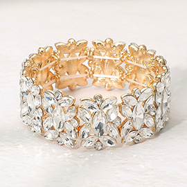 Marquise Floral Oval Crystal Cluster Stretch Evening Bracelet