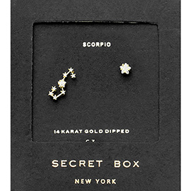Secret Box_14K Gold Dipped CZ Stone Paved Scorpio Zodiac Sign Stud Earrings
