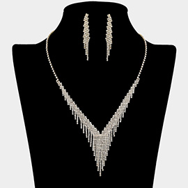Crystal Rhinestone Pave Fringe Bib Necklace