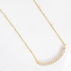 Gold Dipped CZ Stone Paved Curved Bar Pendant Necklace