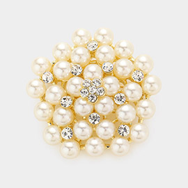 Floral Crystal Pearl Cluster Pin Brooch