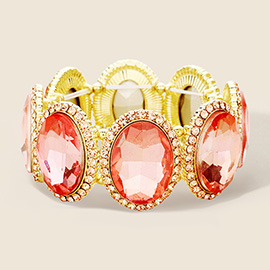 Rhinestone Trim Oval Crystal Stretch Evening Bracelet