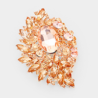 Oval Crystal Accented Flower Pin Brooch