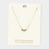 White Gold Dipped Tiny Triple Metal Ball Pendant Necklace