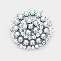 Stone Pearl Cluster Circle Pin Brooch