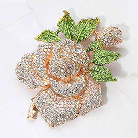 Oversized Crystal Pave Rose Brooch