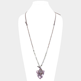 Natural Stone Crystal Celluloid  Acetate Suede Adjustable Necklace