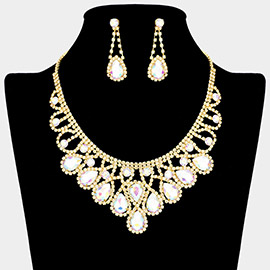 Crystal Teardrop Rhinestone Pave Evening Necklace