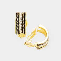 Crystal Embellished Rope Textured Metal Clip on Earrings