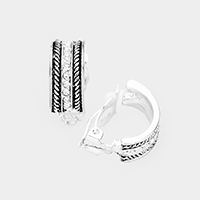 Crystal Embellished  Rope Textured Metal Clip on Earrings