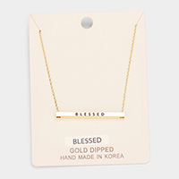 'Blessed' Horizontal Metal Bar Pendant Necklace