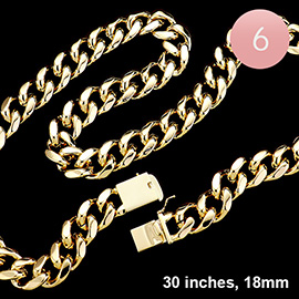 30 INCH, 18mm-Gold Plated Square Clasp Style Curb Chain Necklace