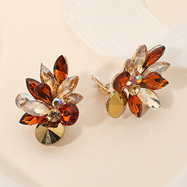 Stone Cluster Spike Leaf Clip On Earrings