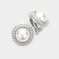 Pearl Braid Metal Trim Clip On Earrings
