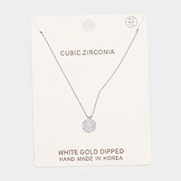 White Gold Dipped CZ Pave Pendant Necklace 