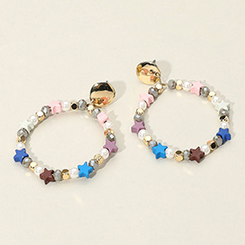Colorful Star Pearl Open Circle Dangle Earrings